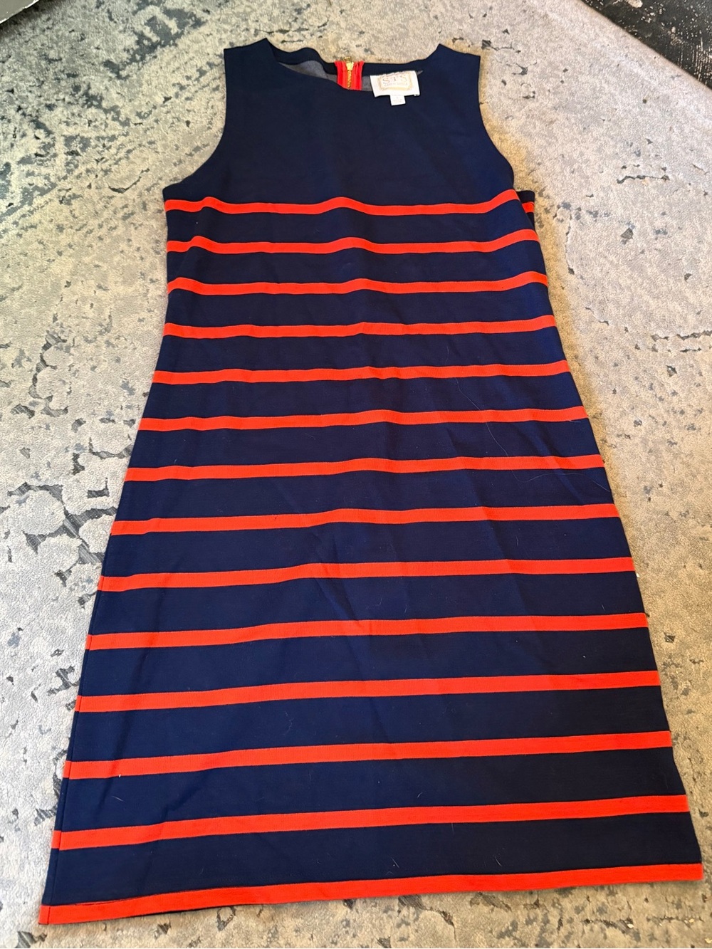Sail to Sable Navy & Orange Striped Dress with Zip and Gold Hardware